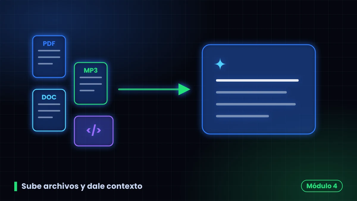 Archivos PDF, documento, audio y código fuente llegando a un chat de Gemini