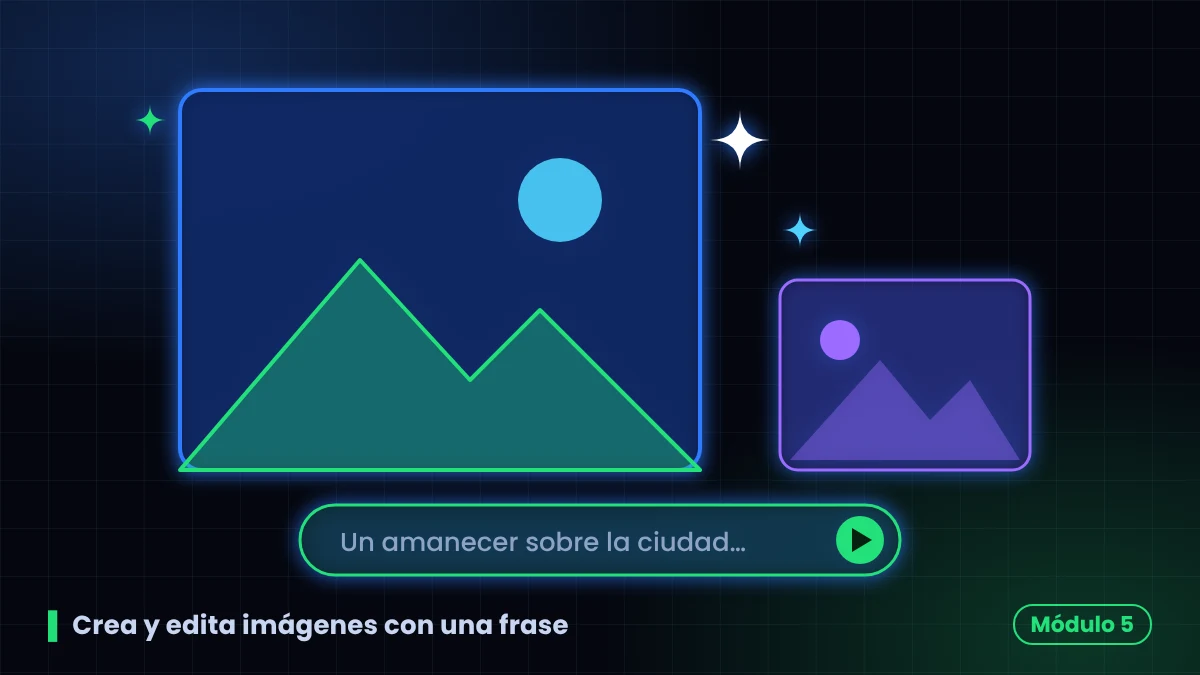 Marco con una imagen de paisaje y barra de prompt para crear y editar imágenes con Gemini