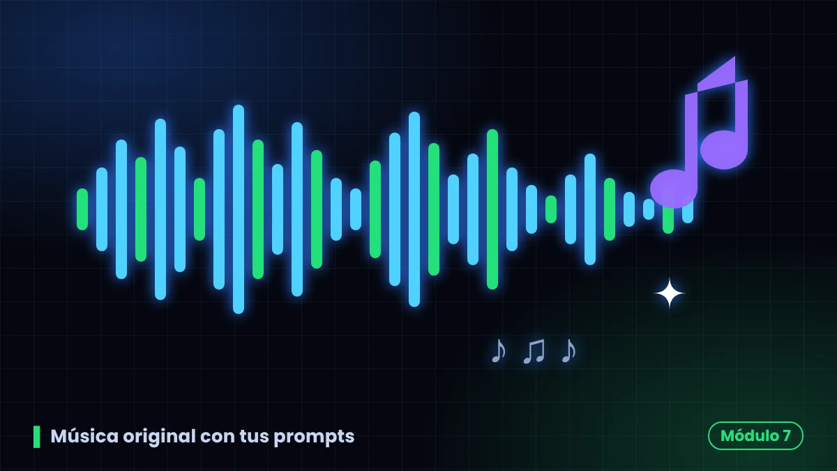 Onda de audio y notas musicales que representan canciones creadas con Gemini