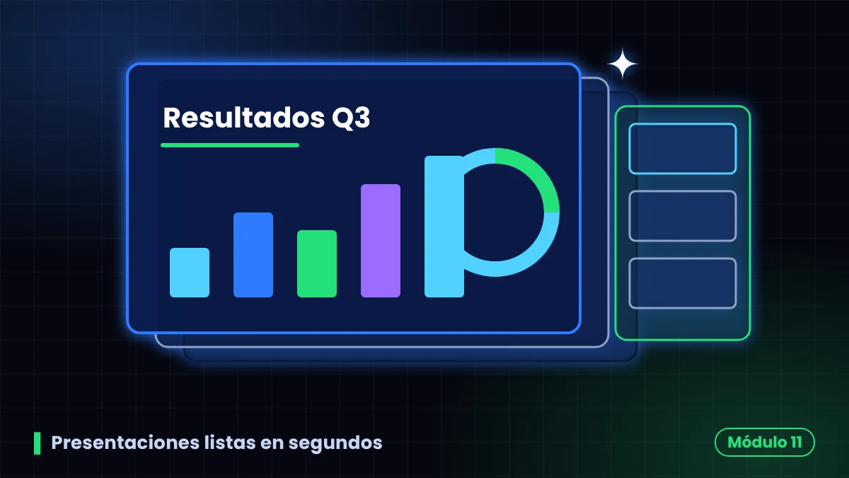 Pila de diapositivas con gráficas generadas con Gemini Canvas