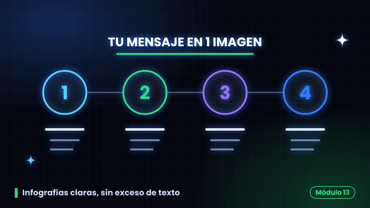 Infografía de cuatro pasos numerados con poco texto creada con Gemini
