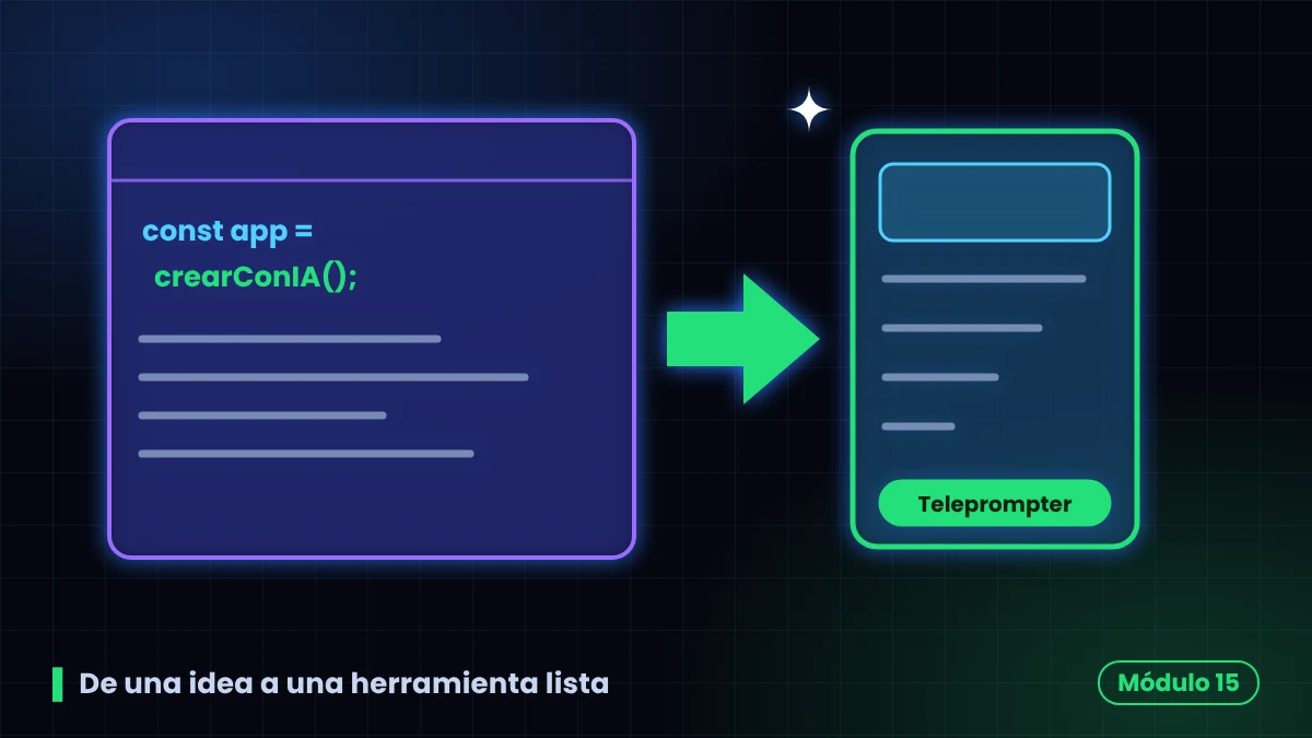 Código a la izquierda y aplicación de teleprompter terminada a la derecha creada con Gemini