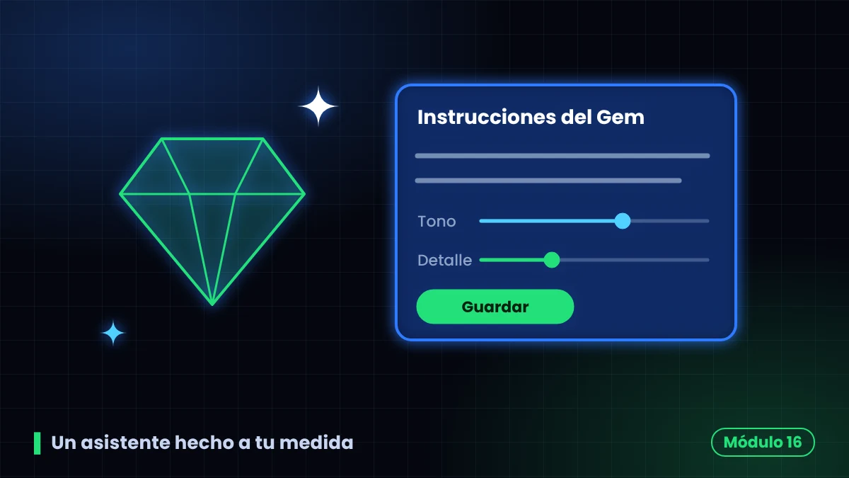 Gema con panel de instrucciones y controles para personalizar un Gem de Gemini